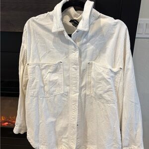 Forever 21 White Corduroy Button Down Shirt